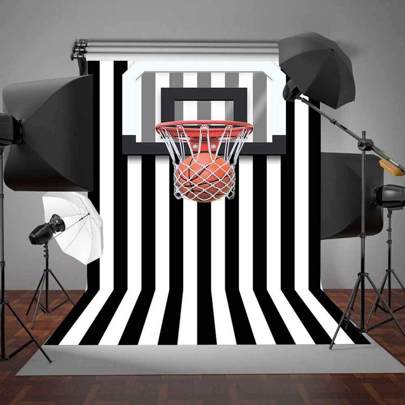 LYLYCTY Black and White Stripe Backdrop for Sports Basketball Theme Birthday Party Ideas Decortion Video Studio Photo Booth Prop - Image 4